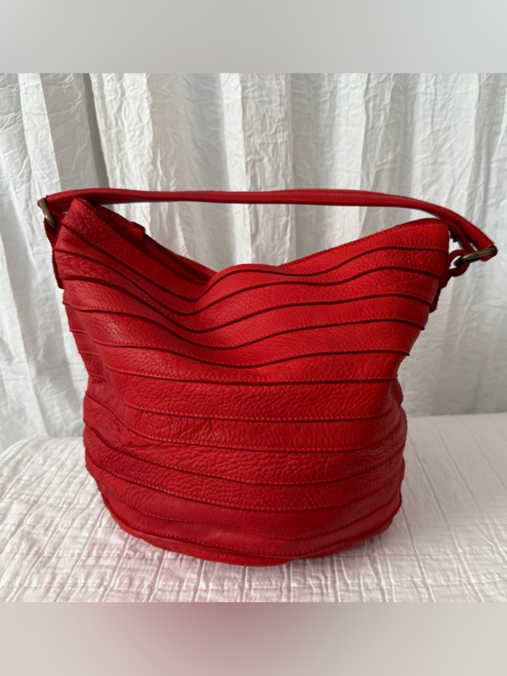 Sundance Red Leather Shoulder Bag | Ruched Paneled Boho Artisan Hobo Bag NWOT